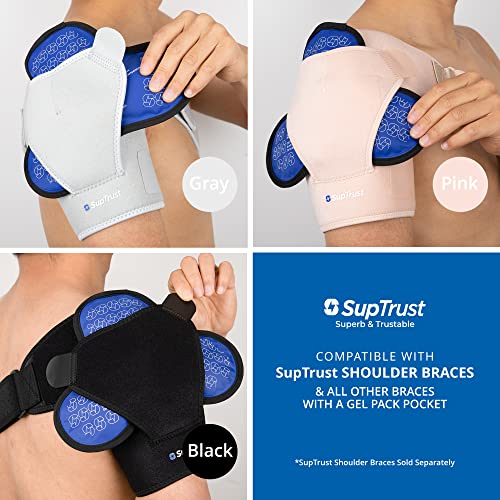 Shoulder Ice Pack for Injuries Reusable: Cold/Hot Therapy Wrap for Rotator Cuff Injuries, Bursitis & Swelling - Gel Ice Pack Reusable Compatible with Suptrust Shoulder Brace for Women and Men, 2 Packs