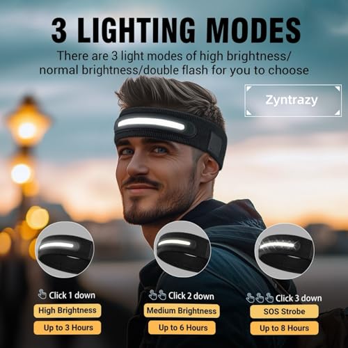 LED Sports Headband, 3 Light Modes, 2-in-1 Design for Running, Tennis, Camping, Cycling，Unisex Gift for Men, Women (Gray)