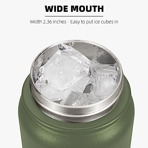 Fanhaw 32oz Kids Stainless Steel Water Bottle with Straw Lid, Olive Green - color: Olive Green, style: 32 Ounces