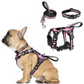 WINSEE Pet Harness Collar and Leash Set, All-in-one Reflective Dog Harness No Pull with Adjustable Buckles for Puppies, Small, Medium, Large, and Extra-Large Dogs (Small, Pink) - color: Pink, size: Small