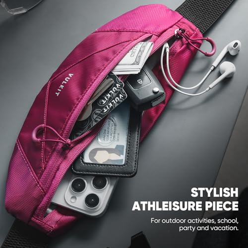 VULKIT Casual Lightweight Fanny Pack for Women & Men, Outdoor Belt Bag to Free Your Hands, Nylon Waterproof Waist Bag with Adjustable Elastic Band, Small Slim Fit Fashion Waist Pack, Rose Pink - color: Rose Pink