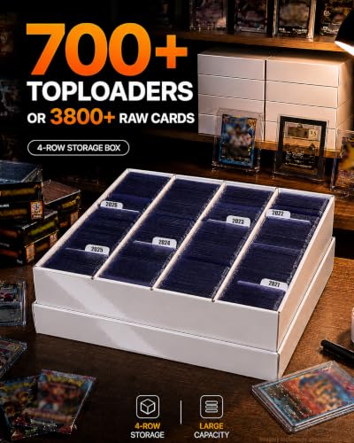 4 Row Toploader Trading Card Storage Box with Divider, Duty Double Wall Box - size: 3 piece 13in for Toploader