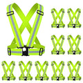 Reflective Strap Safety Vest Gear - 2-10 Pack Adjustable High Visible Reflective Running Gear for Women Men Night - color: Green x10