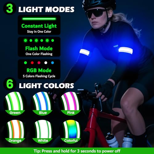 LED Armband Rechargeable for Running(2 Pack),Light Up Arm Bands for Night Walking,Running Lights for Runners,High Visibility Reflective Running Gearr for Night Safety Light Up Wristbands - size: Blue