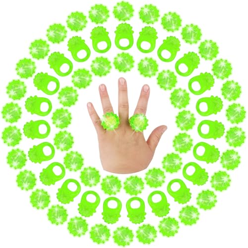 50 Pcs Light Up Rings Flashing LED Rubber Finger Rings for Carnival, July 4th, Halloween, Christmas, Concert, Goodie Bag Fillers, Raves - color: Green