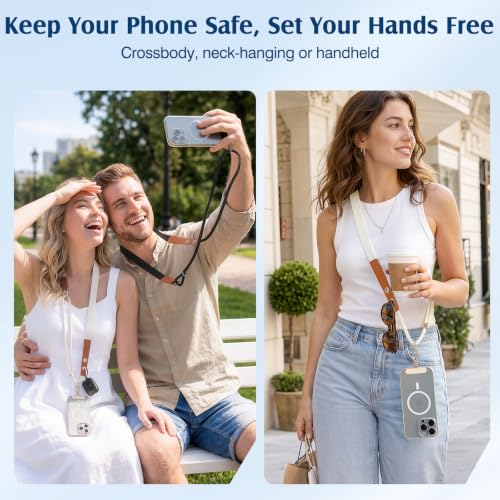 MoKo Adjustable Phone Lanyard Crossbody Strap with 2 Hanging Loops - color: Beige