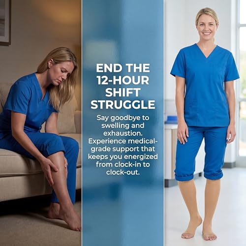 MGANG Medical Compression Stockings for Women & Men 20-30mmHg, Open Toe - color: Knee High Open Toe Beige, size: Medium