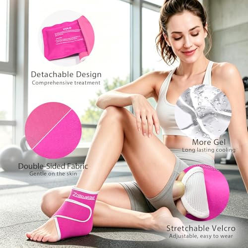 Ankle Ice Pack Wrap Reusable Gel Cold Compression for Foot Discomfort - color: Hot Pink