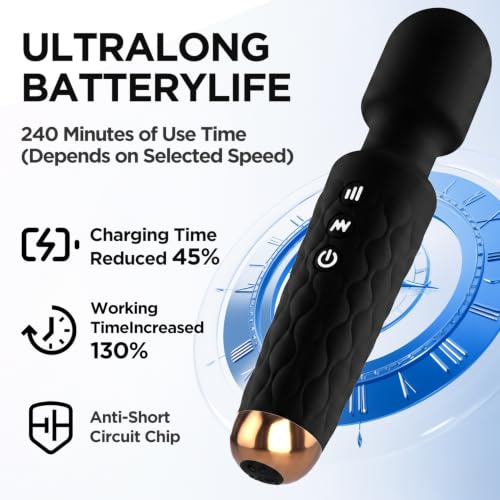 Personal Massager - 4H Max Runtime & Ultra-Quiet - Waterproof - 20 Modes 8 Speeds for Deep Tissue Back Massage, Post-Workout Recovery and Neck Muscle Relaxation(Black) - color: Black