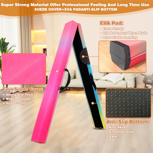 Marfula 6 FT / 8 FT / 9 FT Folding Gymnastics Beam Foam Balance Floor Beam - color: Gradual Rainbow, size: 10 Ft