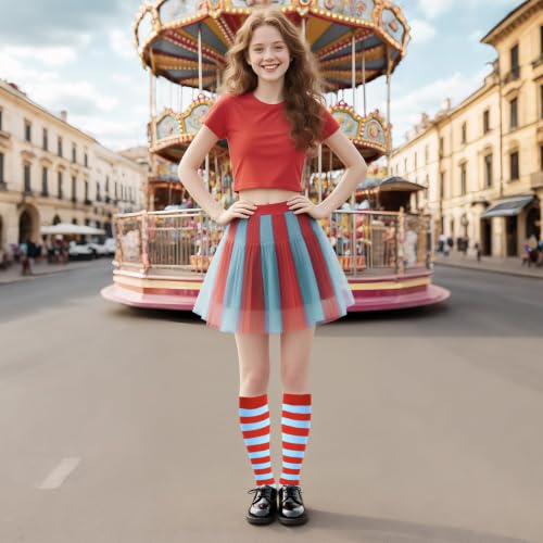 Junely Compression Socks for Women Knee High Striped Polka Dot Stockings - color: Red Blue