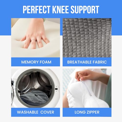 Memory Foam Knee Pillow for Side Sleepers Hip Pain with Adjustable Strap - Between Leg Pillow for Side Sleeping - Sciatica Pain Relief Support for Back, Knees, Joints, and Spine Alignment Cushion