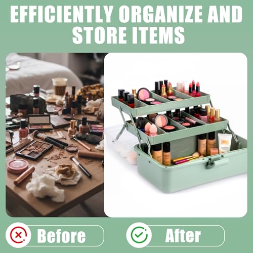Teecyhooo 2 Pcs 13 Inch 3-Layer Tackle Box Organizer, Adjustable, Green - color: Green