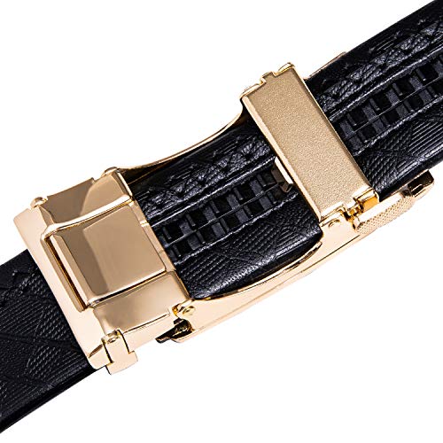 Dubulle Ratchet Belt for Men Leather Adjustable Designer Fashion Buckle - color: A-blackplaid Belt, size: Adjustable Fit 35" to 45" Waist
