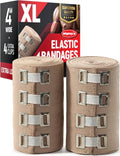 Premium Elastic Bandage Wrap - Extra Long - 2pk - 4" x 9ft + 4 Extra Clips - size: 2 Pack (X-Long)
