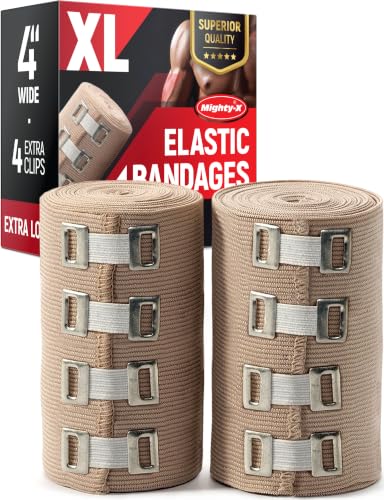 Premium Elastic Bandage Wrap - Extra Long - 2pk - 4" x 9ft + 4 Extra Clips - size: 2 Pack (X-Long)