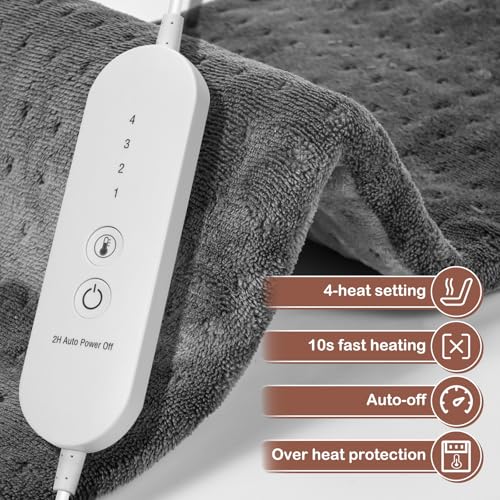 Heating Pad for Back Pain Relief & Period Cramps,12x24 Inches,XL Heating Pad for Shoulder and Neck,with 4 Temperature Controllers | Auto Shut-Off | Dry/Moist Heat Therapy, Gift for Women Men - color: B.black & White 12x24"