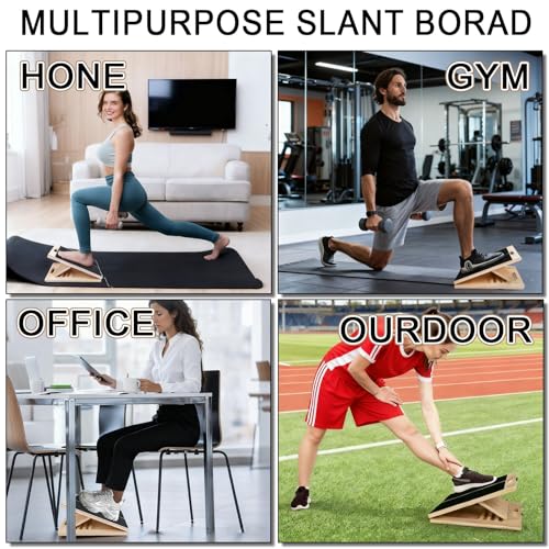 Wooden Slant Board, Portable Calf Stretcher, Adjustable 5 Incline Levels Stretch Board Support 500 lbs for Plantar Fasciitis Relief Therapy Foot Exercise Achilles Tendon - Home Gym