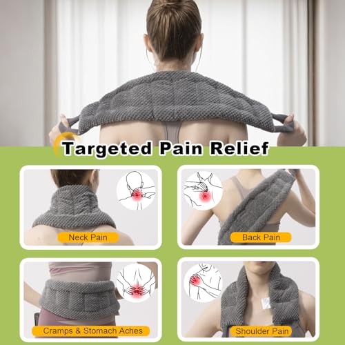 UNCN Long Wide Heating Pad for Neck and Shoulders Back 33x5.9 Microwavable Large Moist Heat Pack Warm Hot Compress Neck Wrap Weighted Bag Massage Reusable Herbal Nature Calming Portable 1.95Pounds - color: Gray