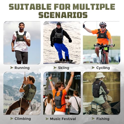 Running Hydration Vest with 2L Water Bladder， Lightweight Adjustable Hydration EDC Chest Pack for Men and Women, Water Backpack for Hiking, Cycling - color: Green