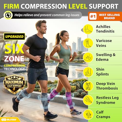 BLITZU Calf Compression Sleeves, Footless Compression Socks for Men & Women - color: Gray, size: XX-Large