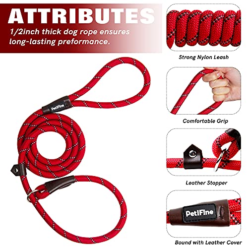 PetiFine Slip Lead Dog Leash Reflective, 6FT x 1/2" Heavy Duty Slip Leash - color: Red, size: 1/2" x 6 FT