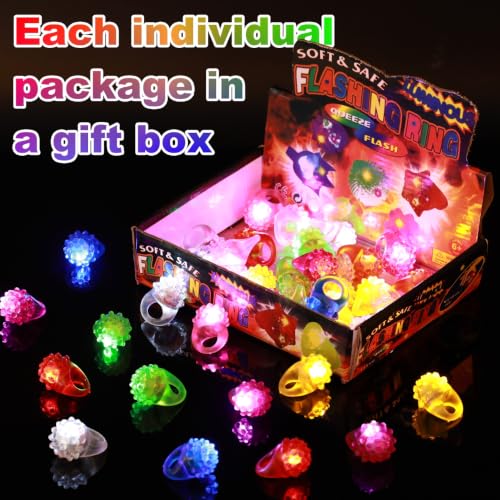 50 Pcs Light Up Rings Flashing LED Rubber Finger Rings for Carnival, July 4th, Halloween, Christmas, Concert, Goodie Bag Fillers, Raves - color: Multicolor