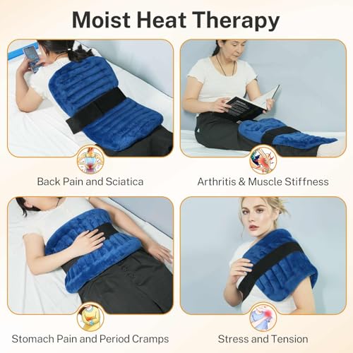 Extra Large Heating Pad Microwavable for Back with Moist Heat, Flaxseeds Heating Pads for Full Back, Neck and Shoulders, Stomach Cramps, and Muscle Aches,for Both Hot and Cold Therapy - Navy Blue