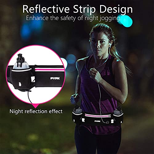 PYFK Running Belt with Water Bottles, Hydration Belt for Men and Women, Water Bottle Holder Running Pouch Water Belt, Fanny Pack Fits 7 inches Phones, Waist pack for Runner Jogging - color: rose red