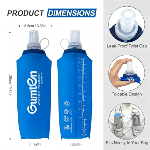 Soft Flask 480ml Collapsible TPU Soft Water Bottle BPA-Free for Hydration Pack Running Vest Jogging Hiking Cycling Camping Marathon (Dark Blue) - color: Dark Blue