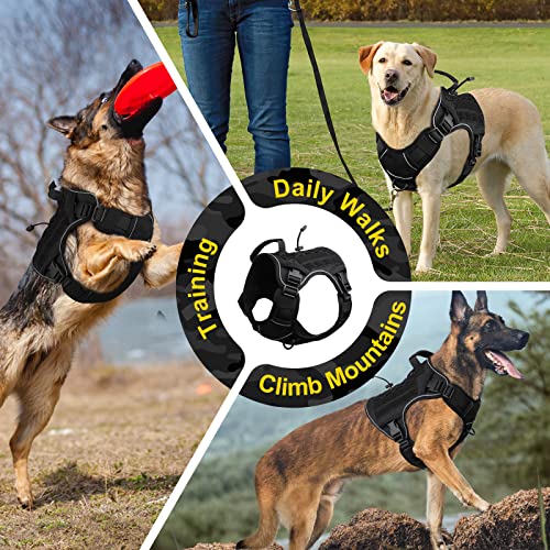 WINGOIN Black Tactical Dog Harness for Large Dogs,No Pull Dog Harness - color: Black, size: Large: 45-80 lbs (Chest:27-37",Neck:19-25")