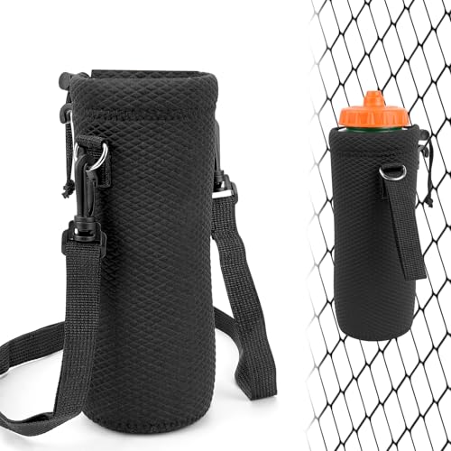 Linkidea Water Bottle Carrier with Fence Hook Compatible with Gatorade Plastic Squeeze 32oz, YETI Rambler 18oz, Sport Waterbottle Sling Bag Holder with Shoulder Strap for Baseball, Tennis