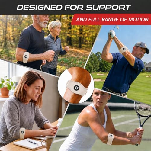 Sleeve Stars Tennis Elbow Brace for Men & Women, Fits 9"-23" (Single/Beige) - color: Beige