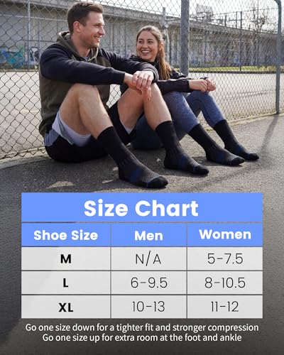 3 Pairs Running Compression Socks for Men & Women Crew Socks with Cushion - color: Black (3 Pairs), size: X-Large