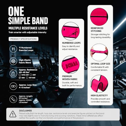 11-Loop Fabric Stretching Resistance Band - color: Pink Single Band 15-45 Lbs