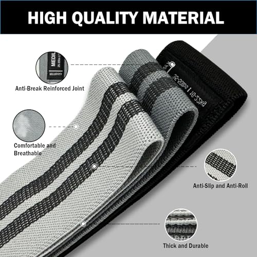 KANGFITER Non-Slip Fabric Resistance Bands for Working Out 3 Levels - color: Grey, Black 3 PCS