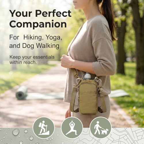 Water Bottle Holder with Strap, Crossbody Sling Bag for Walking Hiking - color: Olive Green