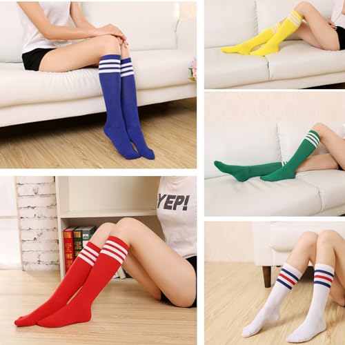 Women's Knee High Athletic Socks Casual Stripes Tube Socks Outdoor Sport Socks - color: Triple Blue White Stripeue- 1 Pack