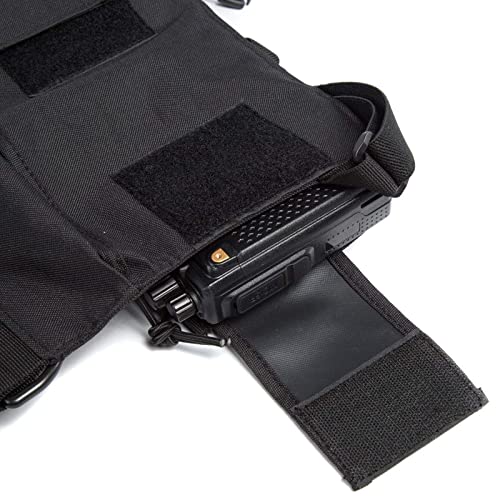 Radio Shoulder Holster Chest Harness Holder Vest Rig for Two Way Radio Chest Front Pack Pouch Walkie Talkie Case with Front Pouches for Kenwood Arcshell Retevis Baofeng UV-5R F8HP UV-82 888S (2Pack) - color: black 2pack