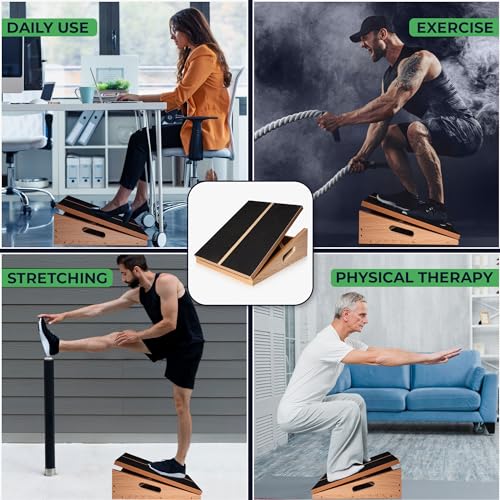 Professional Large Wooden Slant Board for Calf Stretching, Adjustable Incline Calf Stretcher for Injury Prevention, Ankle Stretch Board with 15°, 20°, 25°, 30° & 35°Stretch Movement
