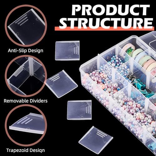 Leinuosen 3 Pack Clear Washi Tape Organizer Storage 15 Grids Plastic Organizer Box Adjustable Dividers for Jewelry, Washi Tapes, Art DIY Crafts, Beads and Small Parts