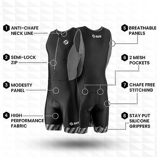 SLS3 Triathlon Suit Men - Solid Black AG Sleeveless Tri Suit for Men - Lightweight Mens Trisuit, Intelligent Race Apparel