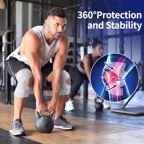 Knee Brace for Men and Women, Dual X-Straps and 4 Side Stabilizers - color: Gray, size: Large