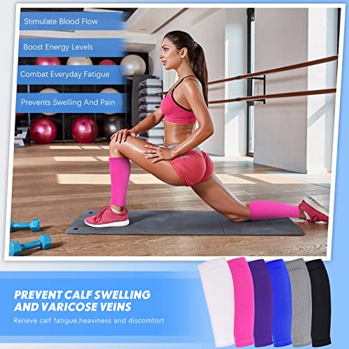 Geyoga 6 Pairs Calf Compression Sleeve for Men Women Football Leg Sleeve Elastic Calf Support Sock for Sports Cycling Running Basketball - size: Medium