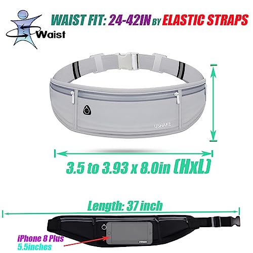 USHAKE Slim Running Belt, Bounce Free Fanny Pack Phone Holder - color: Light Grey