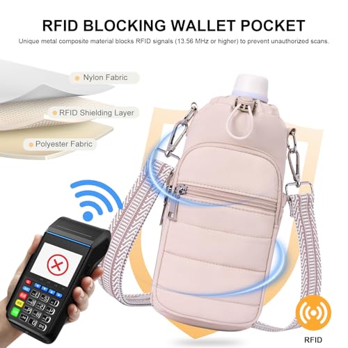 Water Bottle Bag 40 oz Crossbody Holder for Walking Hiking Insulated Carrier Purse with Adjustable Strap - color: Pink