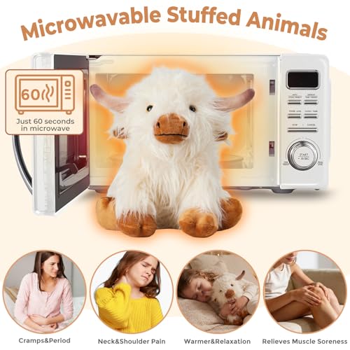 Microwavable Highland Cow Stuffed Animals, Heatable & Coolable Plush Toys - style: A-White Highland Cow