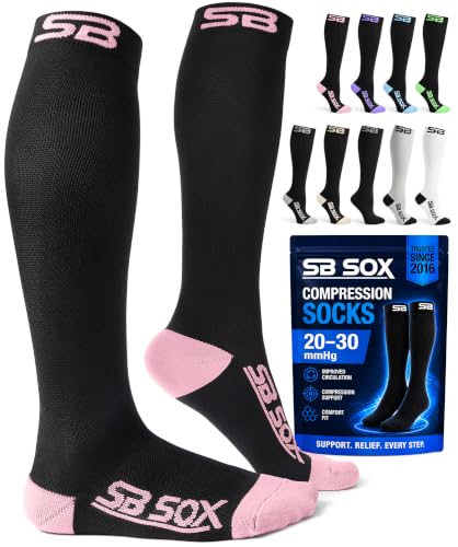 SB SOX Compression Socks for Men & Women (20-30mmHg) - color: Black/Pink, size: Small