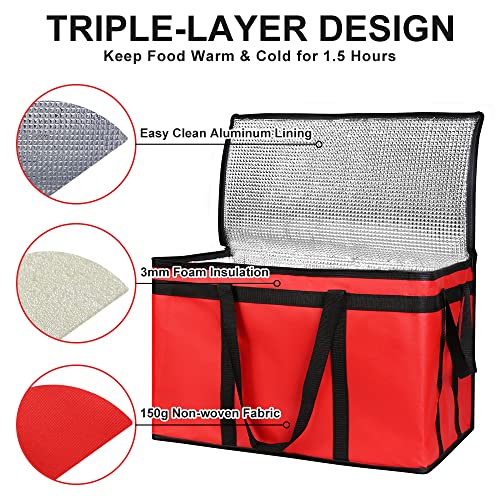 1PK Insulated Food Delivery Bag, 3X-Large Reusable Grocery Bags, Red - color: Red, size: 22 x 14 x 13 inches