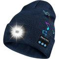 Bosttor Bluetooth Beanie Hat with Light, Headlamp Cap with Headphones and Built-in Speaker Mic, Gifts for Men Women Teen - color: Navy Blue